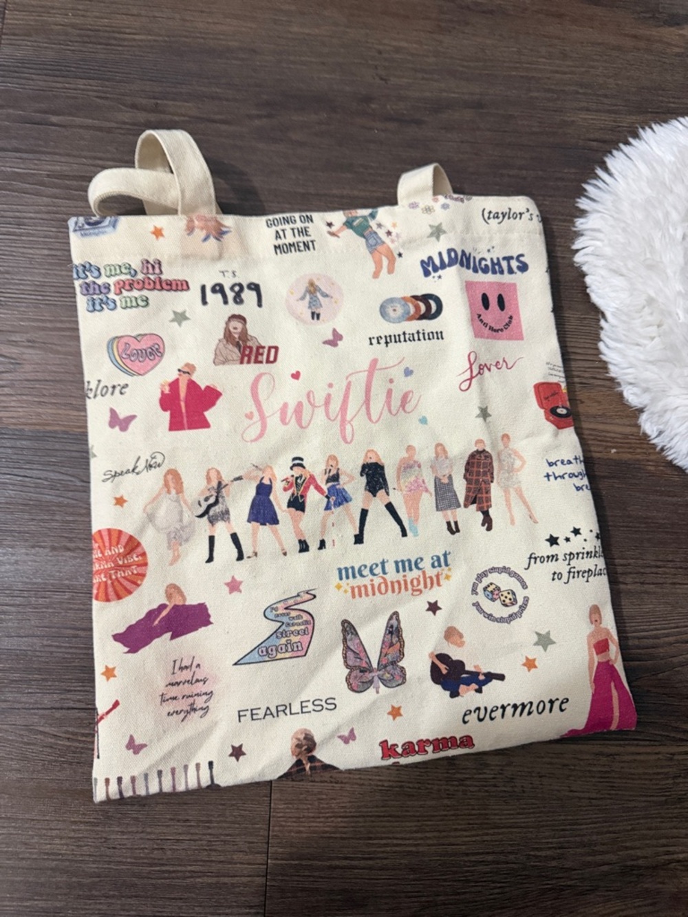 Taylor Swift Canvas Tote Bag - Cream Swiftie Print
